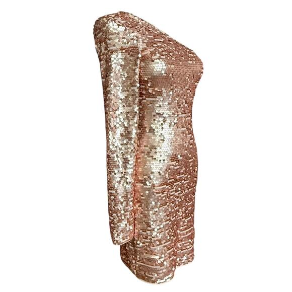 BCBGMAXAZRIA NEW Lyn Copper Combo One Shoulder Sequined Mini Dress Size S - Picture 6 of 10